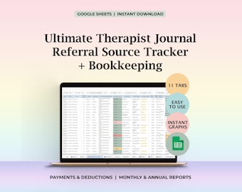 Therapist Client Tracker Caseload Log Referral Source Bookkeeping Therapy Notes Appointment Journal Schedule Organizer Google Sheet Template