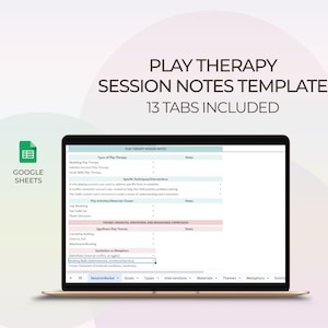 Plantilla de notas de terapia de juego Documentación de la sesión Hoja de progreso de CCPT Herramienta de juego terapéutico de asesoramiento infantil Plantilla de salud mental
