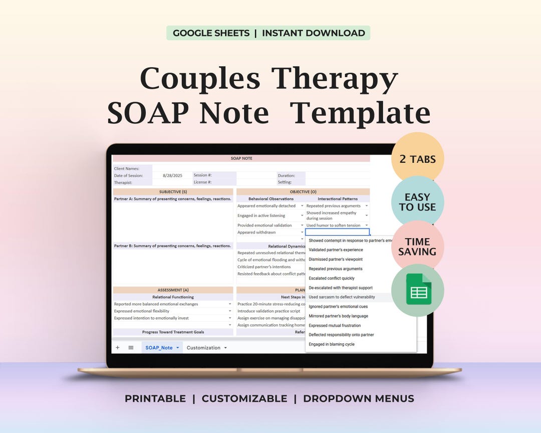 Couples Therapy SOAP Note Template LMFT Conjoint Session Documentation ...