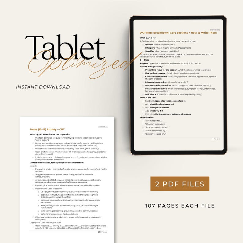 DAP Progress Notes Phrase Bank PDF Therapist Documentation Template ...