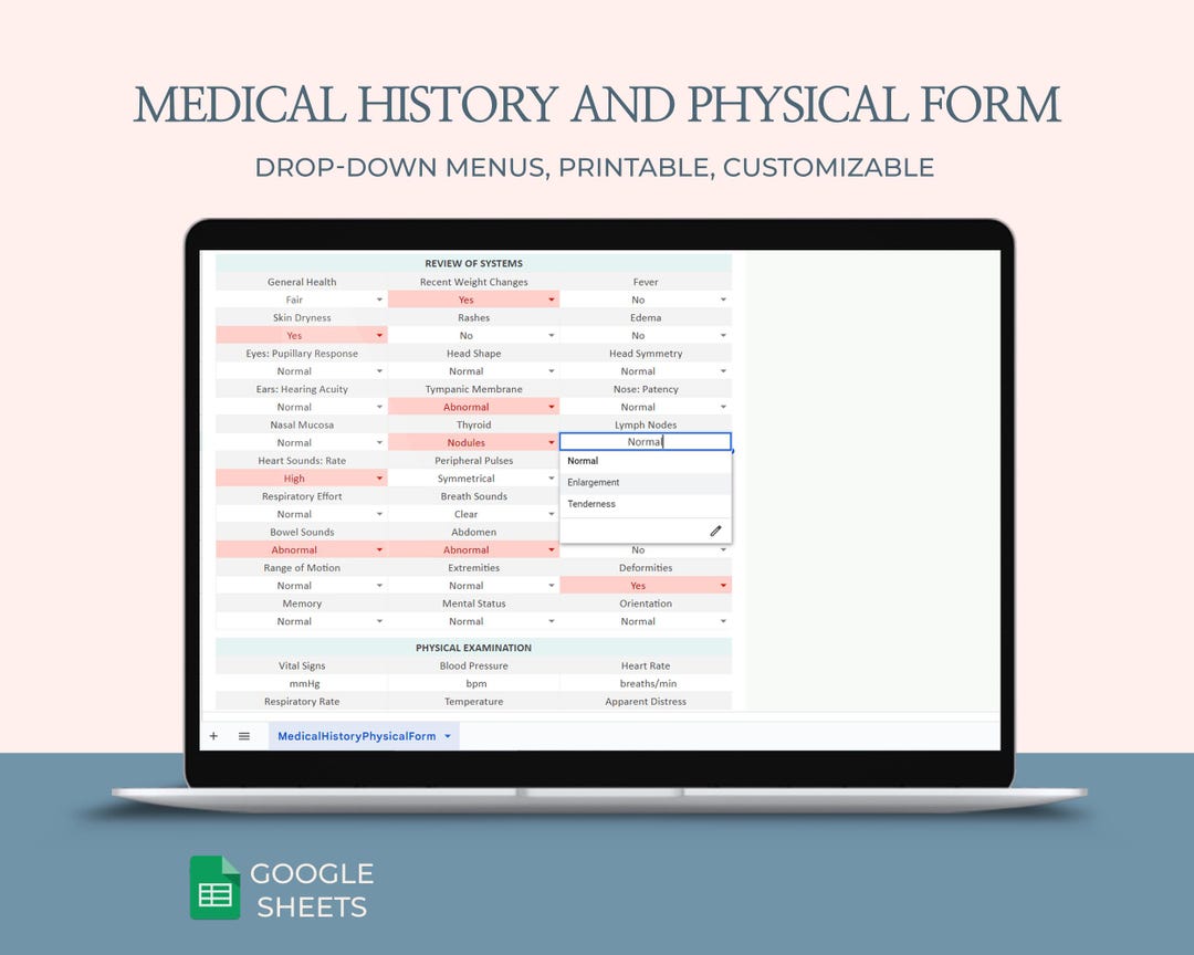 Medical History and Physical Form HP Template H and P Form History Medical History and Physical Form HP Template H and P Form History