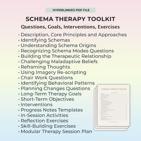 Vragen over schematherapie, gids psychotherapie schema, sessieplan schematherapie, doelstellingen schematherapie, doelen, hulpmiddel voor therapeut, pdf