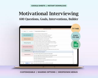 Motivational Interviewing Questions Spreadsheet MI Change Talk Prompts Counselor Google Sheets Template Scaling Goals Therapy Tool