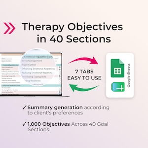 Therapy Objectives Spreadsheet Treatment Plan Goals Counseling Tools Psychotherapy Session Planning Google Sheets Template Therapist Aid