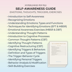 Self-Awareness Psychotherapy Guide, Self-Awareness Therapy Sessions, Self-Awareness Exercises, Mental Health, Therapy Cheat Sheet, PDF