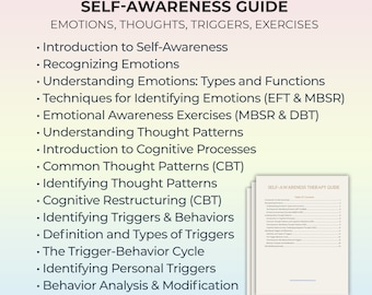 Self-Awareness Psychotherapy Guide, Self-Awareness Therapy Sessions, Self-Awareness Exercises, Mental Health, Therapy Cheat Sheet, PDF