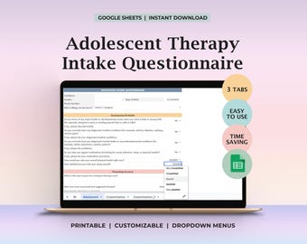 Adolescent Therapy Intake Questionnaire First Session Printable Teen Friendly Client History Form School Counselor Private Practice Tool