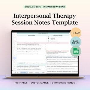 Plantilla de notas de sesión de terapia interpersonal (IPT) Hoja de cálculo de notas de progreso de IPT Herramienta de documentación de asesoramiento para psicoterapia de la depresión