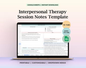 Interpersonal Therapy Session Notes Template IPT Progress Note Spreadsheet Depression Psychotherapy Counseling Documentation Tool Resource