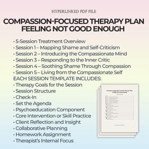 Compassion Focused Therapy Session Plan Emotional Healing Worksheet Inner Critic Recovery Shame Reduction Therapist Resource Printable PDF