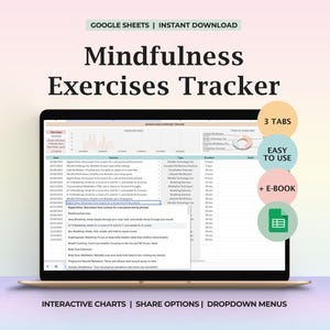 Mindfulness Exercises Tracker Spreadsheet Core Values Chart Therapy Journal Mental Health Log Google Sheets Template PDF Bundle