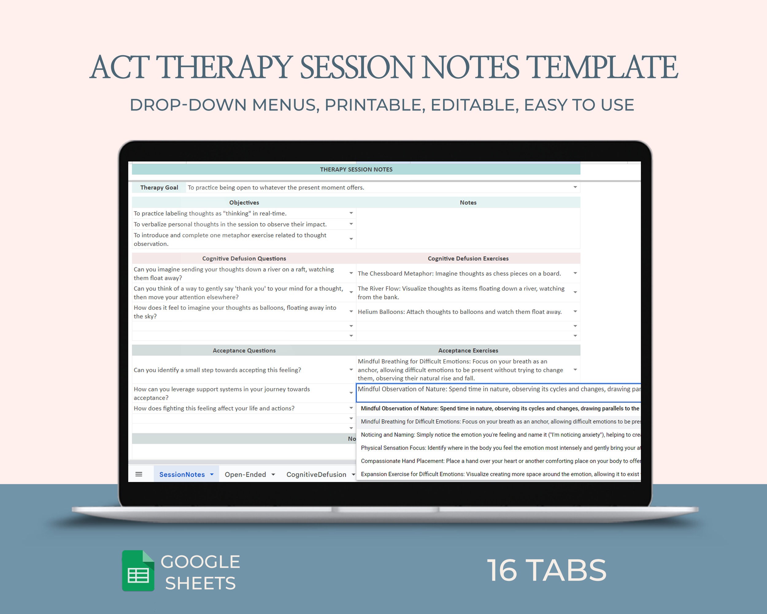 ACT Therapy Notes Template, Acceptance Commitment Therapy Session ...