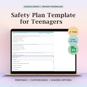Safety Plan for Teenagers Crisis Template Mental Health Support Coping Strategies Worksheet Teen Counseling Resource Sample Guide Digital