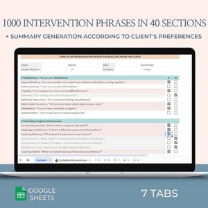 Therapeutic Intervention Phrases Therapy Template Counseling Tool Mental Health Aide Session Language Reference Guide Cheat Sheet Resource