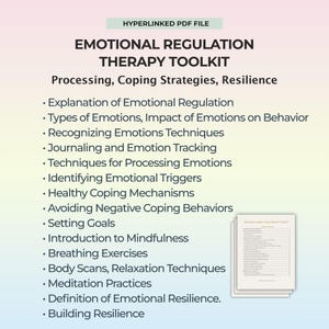 Guía de terapia de regulación emocional, ejercicios de estabilidad del estado de ánimo, habilidades de autorregulación, herramientas de apoyo emocional, salud mental (PDF imprimible)