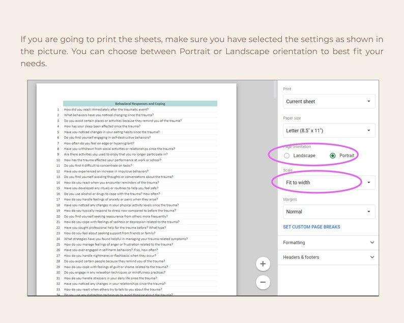 Puede incluir: Una captura de pantalla de una pantalla de computadora que muestra la configuraci&oacute;n de impresi&oacute;n de un documento. La configuraci&oacute;n incluye el tama&ntilde;o del papel, la orientaci&oacute;n, la escala, los m&aacute;rgenes y el formato. La orientaci&oacute;n est&aacute; configurada en "Vertical" y la escala est&aacute; configurada en "Ajustar al ancho".