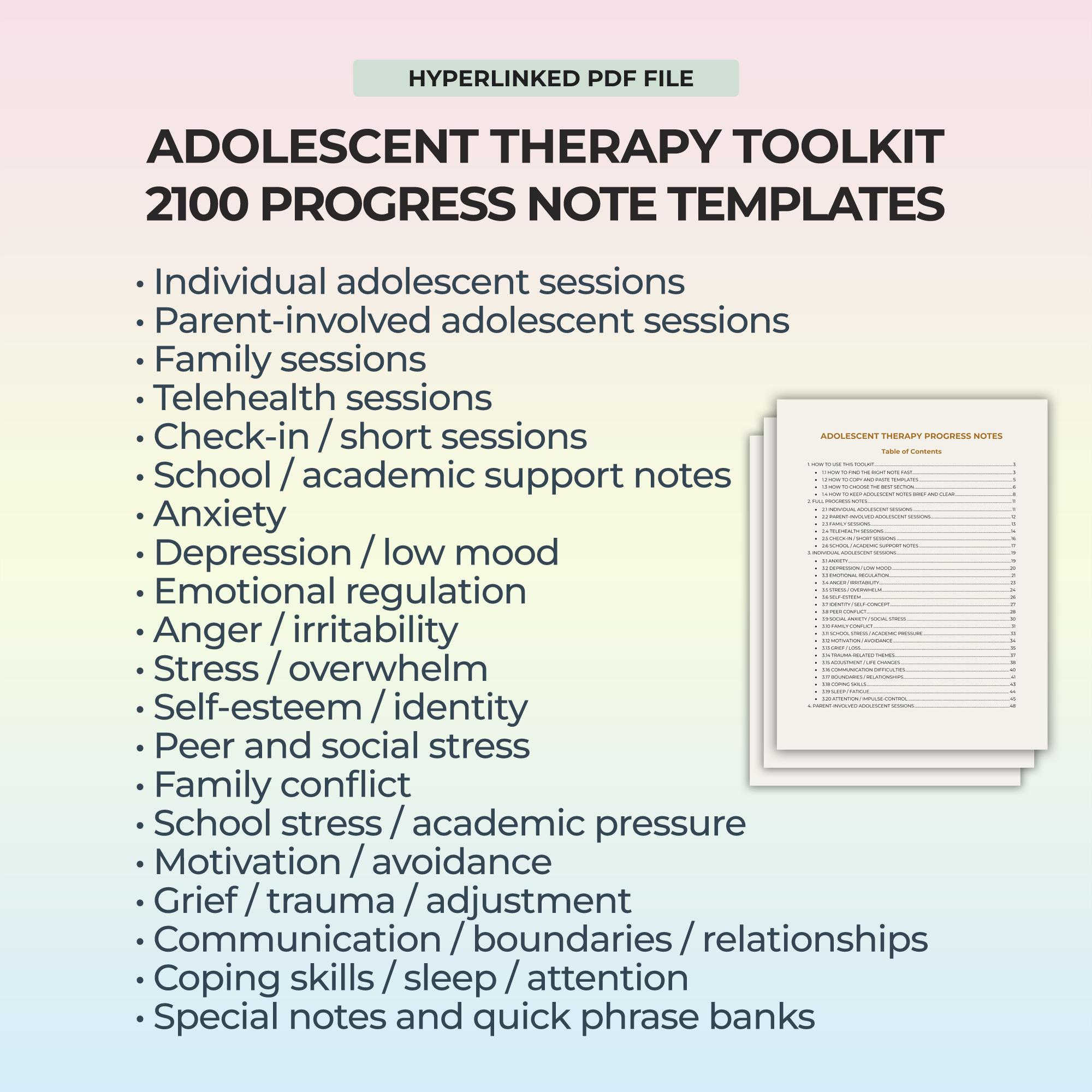 Adolescent Therapy Progress Notes Toolkit Teen Counseling Documentation ...