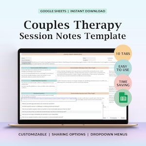 Modèle de notes sur la thérapie de couple Planificateur de sessions relationnelles Outil de counseling Modèle de thérapie pour les professionnels de la santé mentale Psychologie