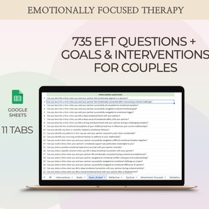 Emotionally Focused Therapy Interventions EFT Couples Therapy Questions Marriage Support Relationship Counseling Goals Session Planning Tool