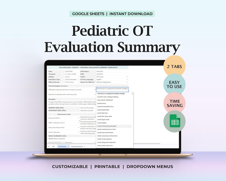Ot Client Summary Example Pediatric OT Evaluation Template Google Sheets School Based ...