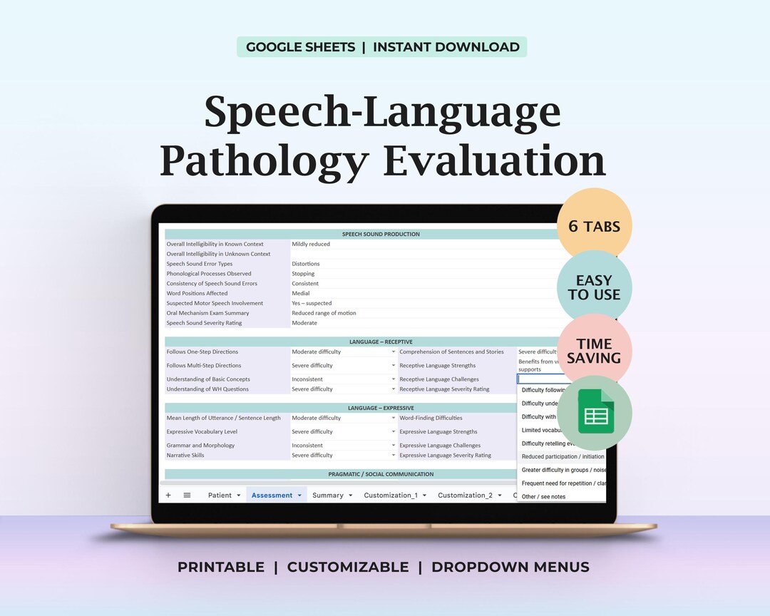 Speech Therapy Evaluation Template Pediatric Adult SLP Assessment Form ...