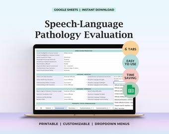 Plantilla de evaluación de terapia del habla, formulario de evaluación de logopedia pediátrica para adultos, escuela, clínica, herramienta de documentación digital imprimible del habla y el lenguaje.