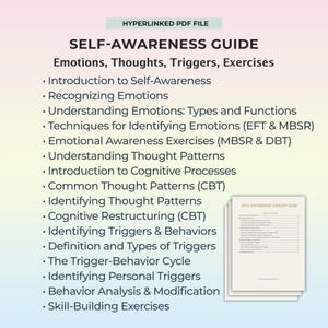 Self Awareness Psychotherapy Guide PDF Therapy Sessions Exercises CBT Techniques Emotion Recognition Mental Health Cheat Sheet Tool Resource