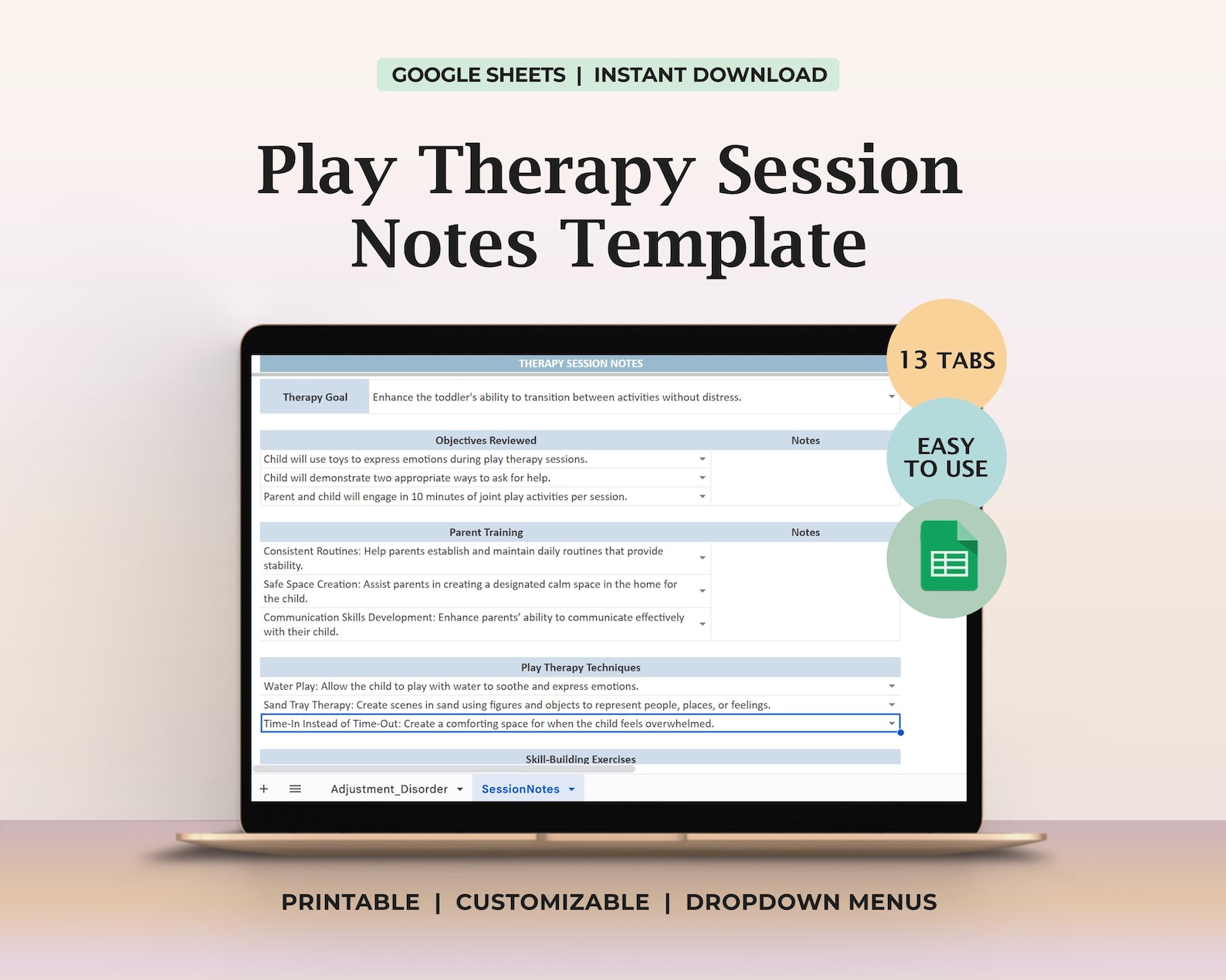 Play Therapy Notes Template Session Documentation CCPT Progress Sheet ...
