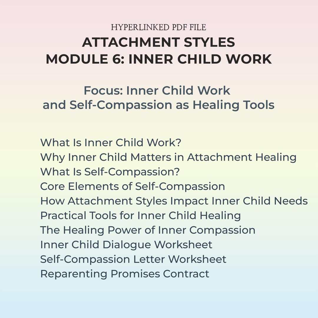Inner Child Healing Worksheets Self-compassion Reparenting Attachment ...