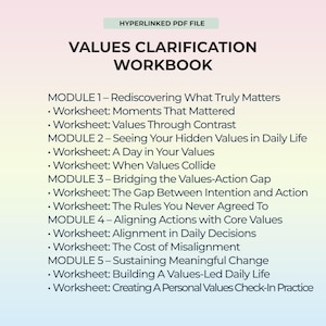 Values Clarification Personal Growth Workbook Printable Guided Journal for Therapy Clients Mental Health Coaches Emotional Wellness Tools