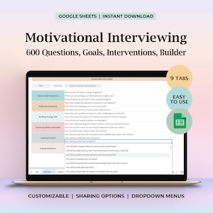 Motivational Interviewing Questions MI Therapy Guide Goals Interventions Counseling Strategies Therapy Templates MI Worksheets Digital File