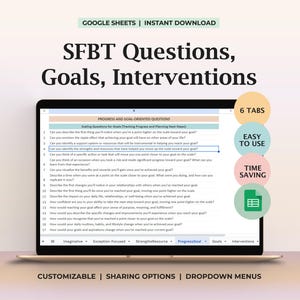 SFBT Question Bank Spreadsheet Solution Focused Therapy Prompts Goal Setting Interventions Miracle Exception Strengths Progress Therapist