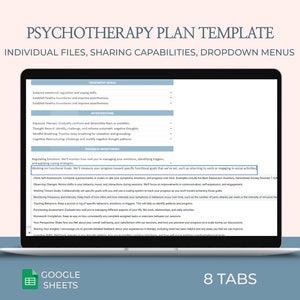 Treatment plan template, Spreadsheet for Therapists, Goals, Interventions, Treatment plan counseling, Printable, Editable, Google Sheets