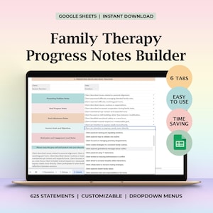 家族療法の進捗記録テンプレート、臨床フレーズビルダー、ケースマネジメントガイド、カウンセラーの記録、セラピストのセッション概要ツール