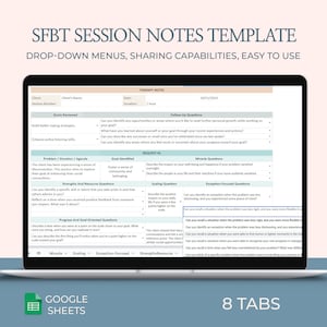 Sjabloon oplossingsgerichte therapienotities SFBT-tool voor voortgangsnotities Clientdocumentatie Therapie-indeling Planningsblad Psychologie Sessie