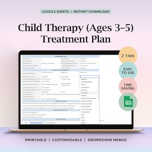 Voorschoolse therapie Behandelplan Spreadsheet Leeftijden 3 5 Kinderen Counselingdoelen Interventies Tracker Speltherapeut Sjabloon Privépraktijk