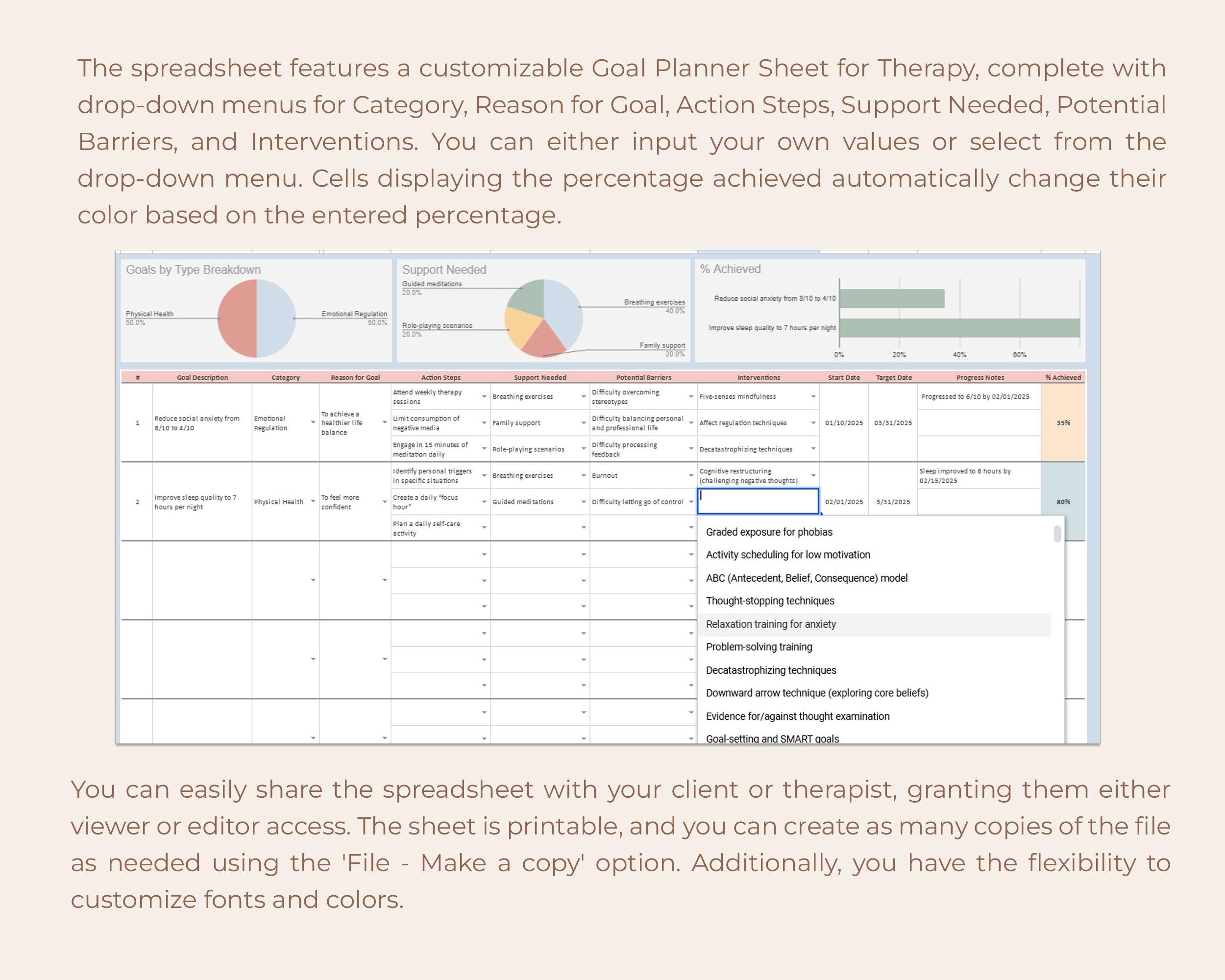 Therapy Goal Setting, Goal Setting for Therapy, Therapy Goal Planner ...