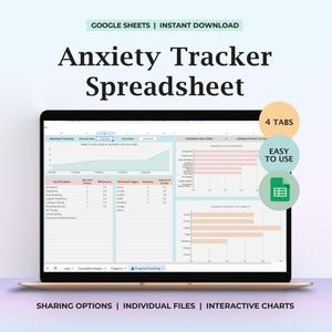 Anxiety Tracker CBT Log Mental Health Spreadsheet Therapist Aid Printable Self Help Tool for Anxiety Disorder Emotional Regulation Planner
