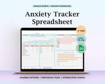 Anxiety Tracker CBT Log Mental Health Spreadsheet Therapist Aid Printable Self Help Tool for Anxiety Disorder Emotional Regulation Planner