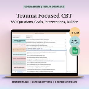 Hoja de cálculo de TCC centrada en el trauma: preguntas, objetivos, intervenciones, hojas de trabajo sobre trauma, herramientas de psicología del asesoramiento, plantilla digital y guía. imagen 1