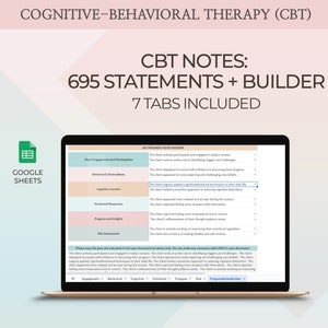 Frasi cliniche CBT, strumento di creazione di note sui progressi, checklist del terapeuta, modello di documentazione sulla salute mentale