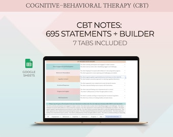 CBT Clinical Phrases Progress Notes Builder Therapy Tool Therapist Checklist Counseling Statements Mental Health Documentation Template