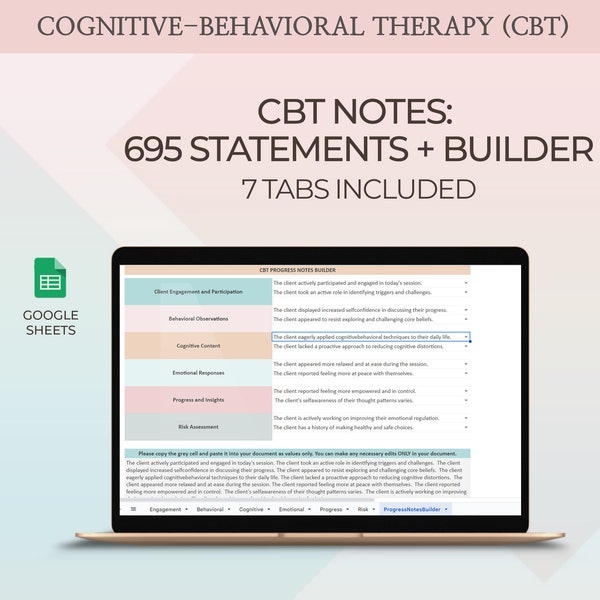 CBT Clinical Phrases, Progress Notes Builder, Therapy Aide, Progression Notes Statements,Therapy Tool,Therapist Checklist,Counselling Notes