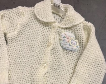 Vintage 80s Acrylic Childwise Knit Buttoned Cardigan Babies Sweater Size 0-6 Mos