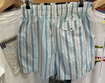 Vintage 1980s Blue White Striped High Waisted Elastic Band