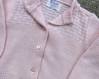 Vintage 1970s Royal Baby Pink Acrylic Buttoned Babies Cardigan Size 6mos.
