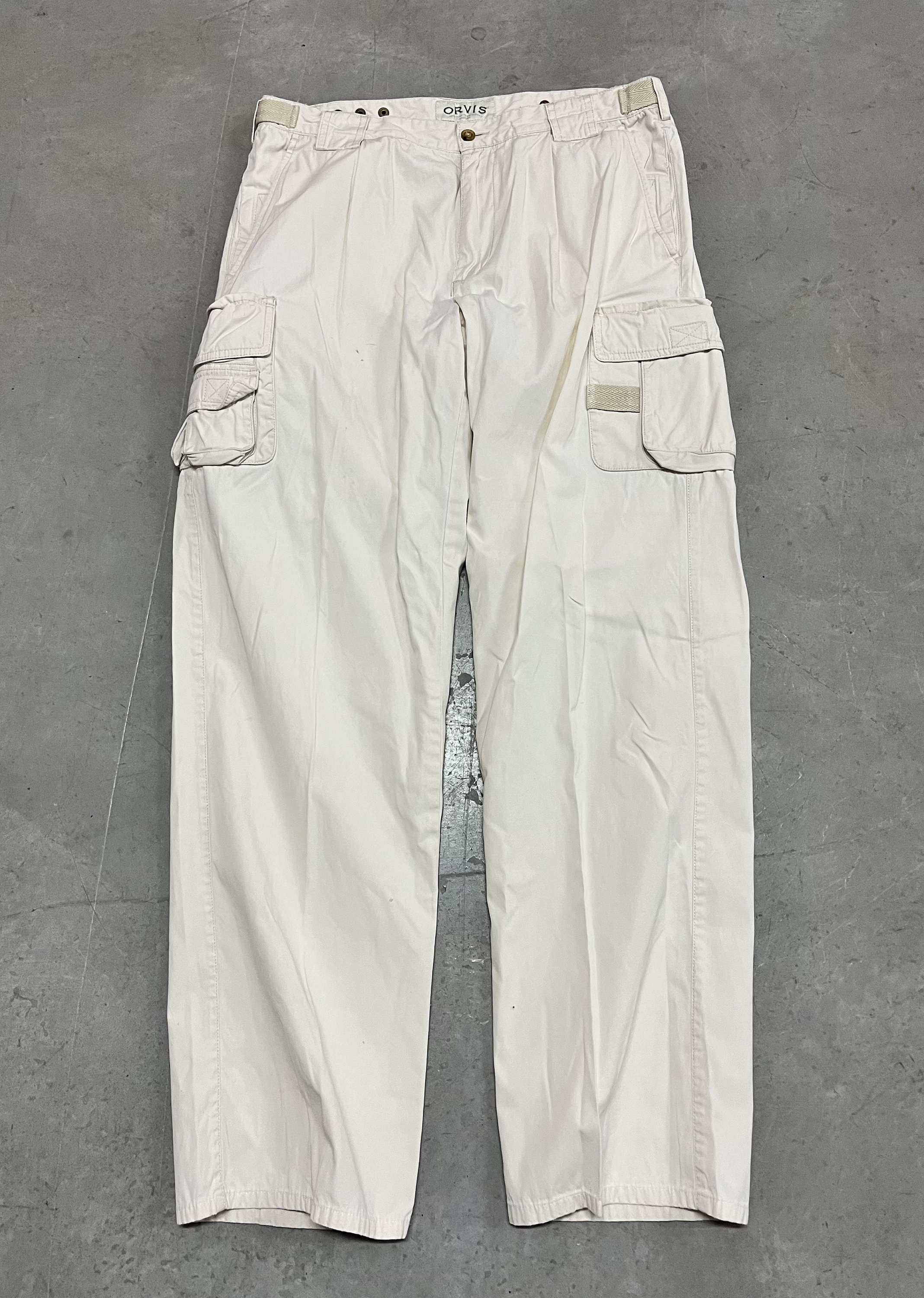 Orvis Cargo Pants Mens Size 34 Beige Ivory Cotton Safari Hiking Adj