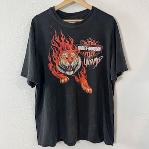 Harley-davidson Vintage Tiger Shirt Flames Untamed Tee 1994 Harley-davidson Vintage Tiger Shirt Flames Untamed Tee 1994