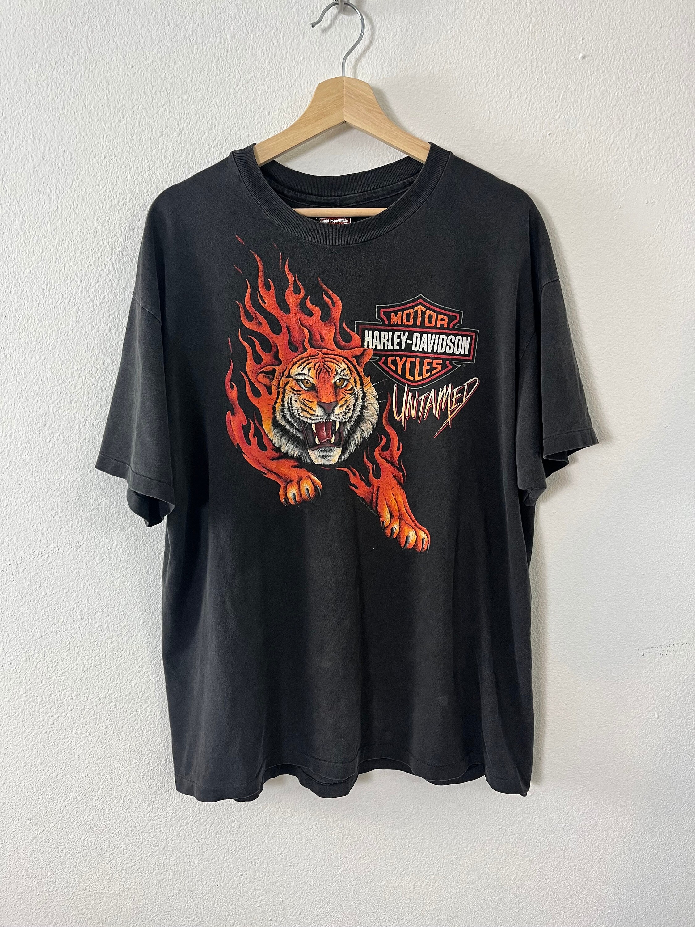 Harley-davidson Vintage Tiger Shirt Flames Untamed Tee 1994 Harley-davidson Vintage Tiger Shirt Flames Untamed Tee 1994