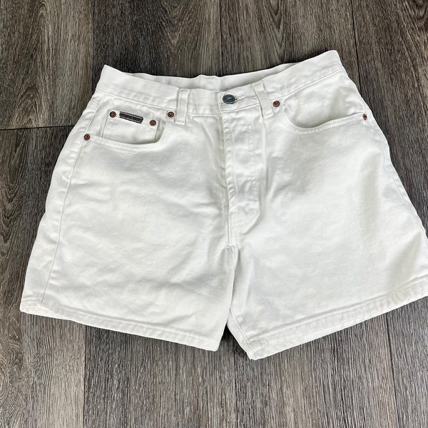 Vintage 90s Calvin Klein High Waisted White Denim Shorts Women’s Size 9 USA Made